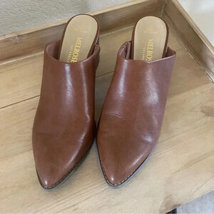 Cognac Leather Heeled Ankle Boots with Pointed Toe